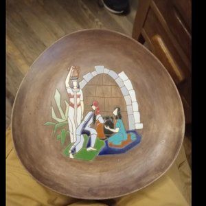 Vintage Keramos Hand Painted Clay Souvenir Wall Plaque #455